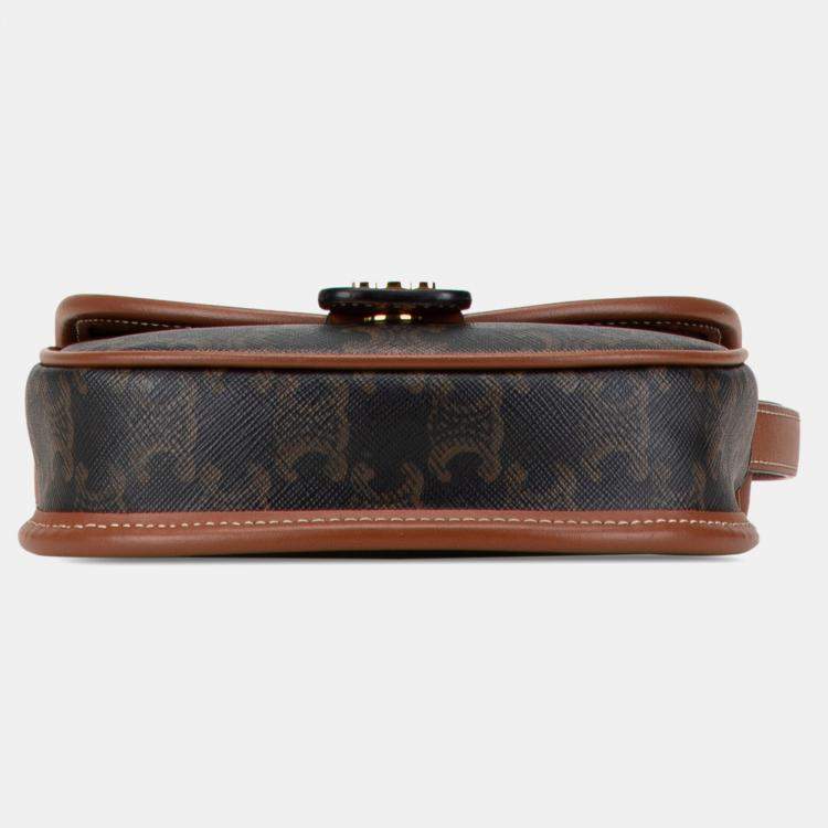 Pre Owned Celine Brown Mini Triomphe Coated Canvas Besace Crossbody