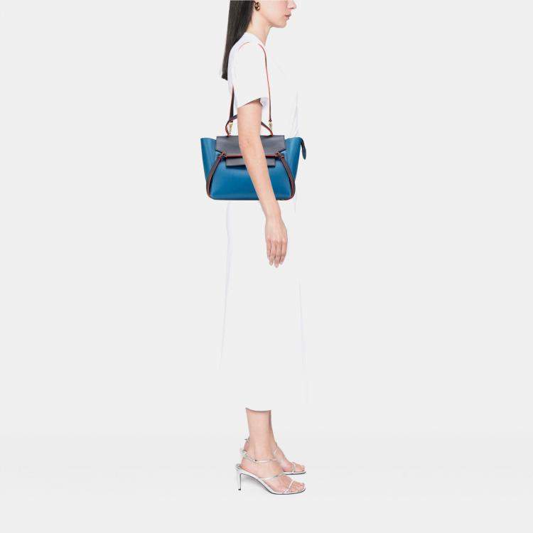 Pre Owned Celine Blue Mini Tricolor Smooth Calfskin Belt Bag
