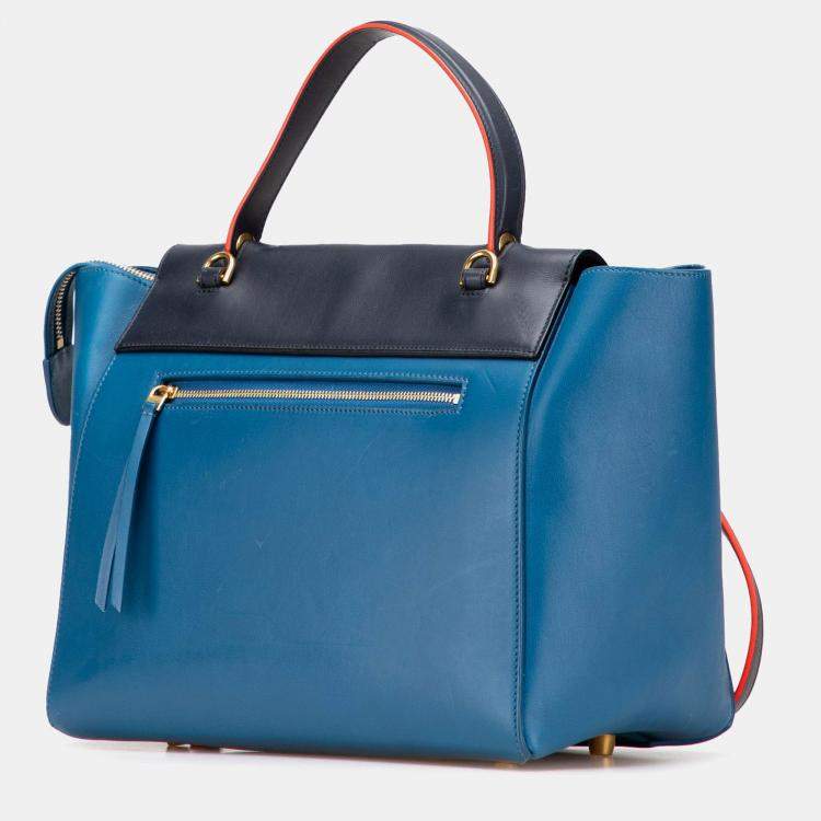 Pre Owned Celine Blue Mini Tricolor Smooth Calfskin Belt Bag