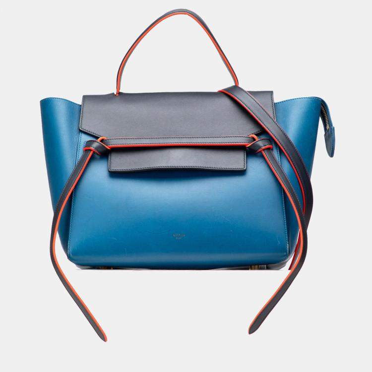 Pre Owned Celine Blue Mini Tricolor Smooth Calfskin Belt Bag