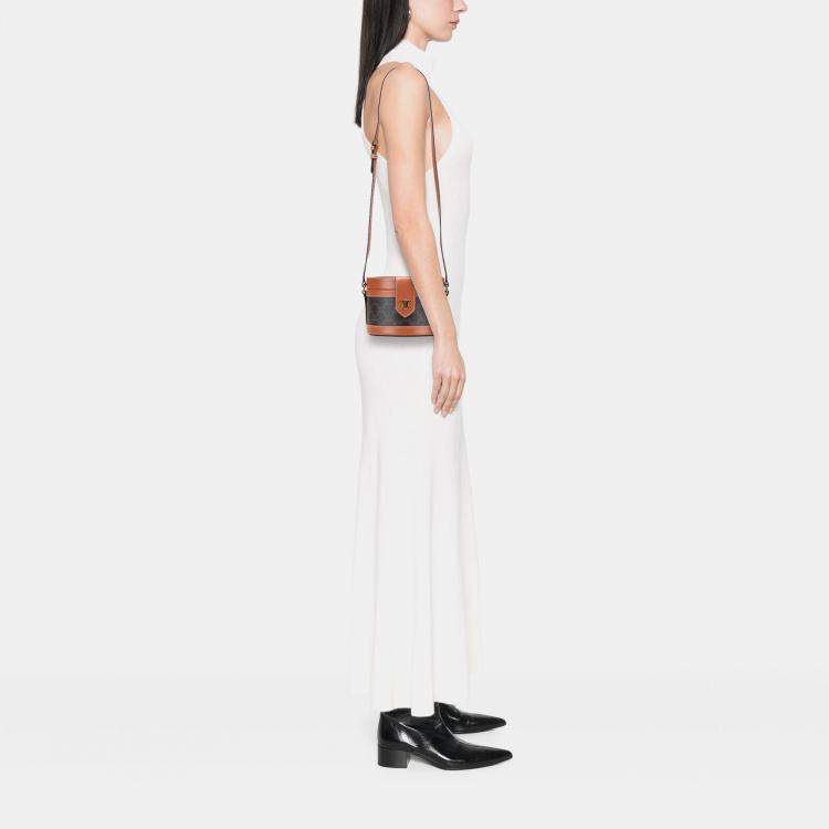 Pre Owned Celine Brown Medium Triomphe Coated Canvas Tambour Crossbody