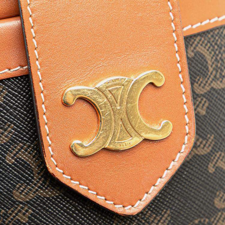 Pre Owned Celine Brown Medium Triomphe Coated Canvas Tambour Crossbody