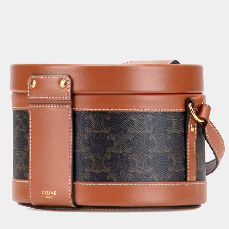 Pre Owned Celine Brown Medium Triomphe Coated Canvas Tambour Crossbody