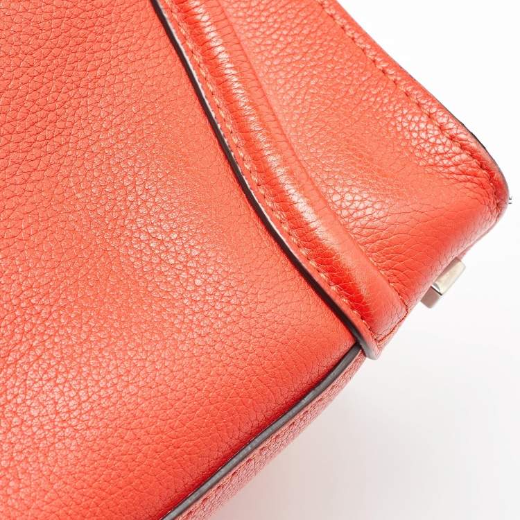 Pre Owned Celine Neon Orange Leather Mini Luggage Tote