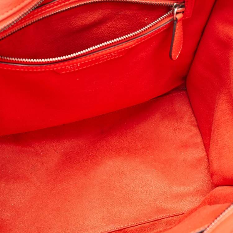 Pre Owned Celine Neon Orange Leather Mini Luggage Tote