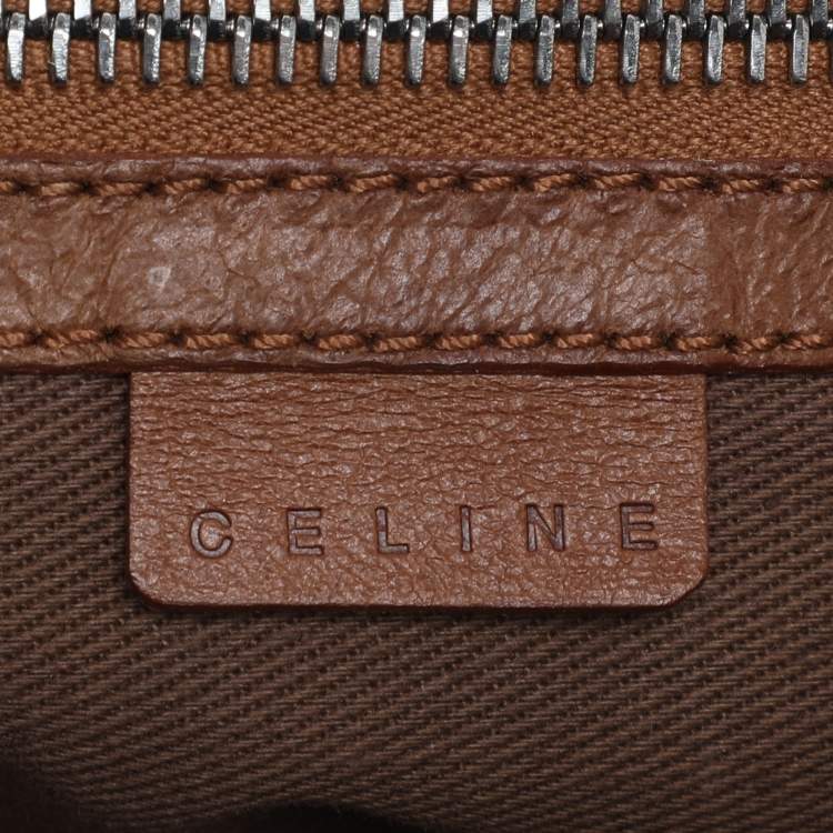 Pre Owned Celine Brown Floral Embossed Leather Vintage Shoulder Bag