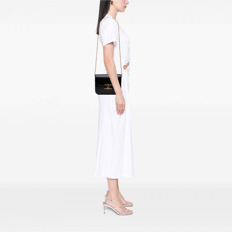 Pre Owned Celine Black Shiny Calfskin College Triomphe