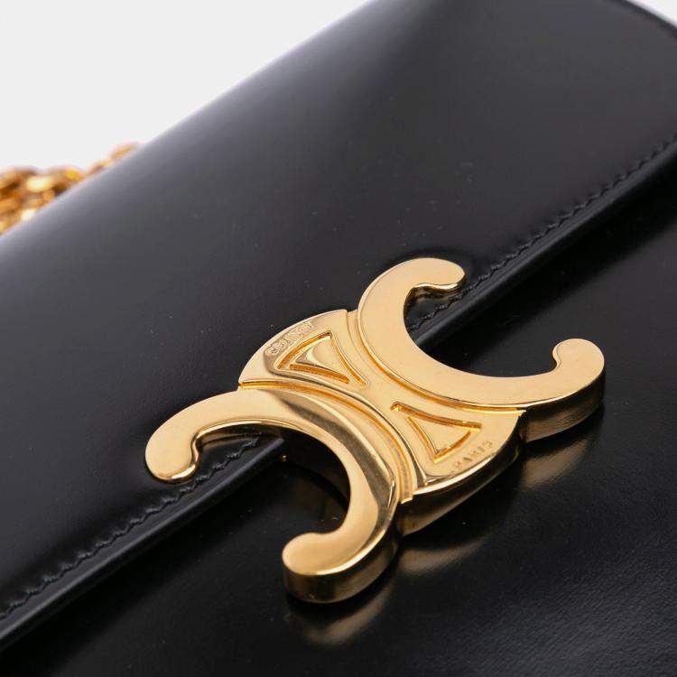 Pre Owned Celine Black Shiny Calfskin College Triomphe