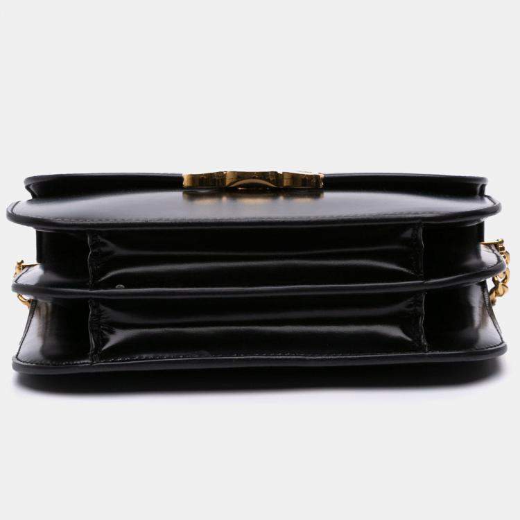 Pre Owned Celine Black Shiny Calfskin College Triomphe