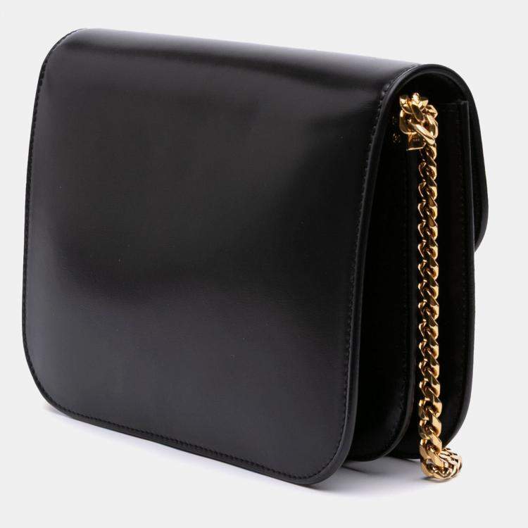 Pre Owned Celine Black Shiny Calfskin College Triomphe