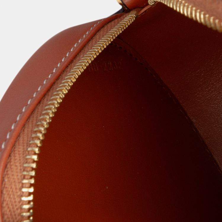 Pre Owned Celine Brown Small Canvas and Calfskin Cuir Triomphe Houndstooth Oval Crossbody