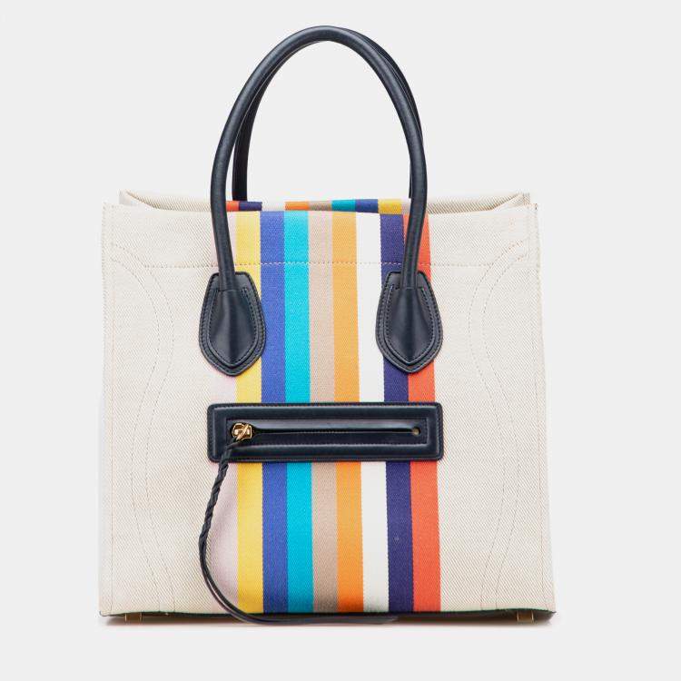 Pre Owned Celine Beige Medium Striped Canvas Phantom Luggage Tote