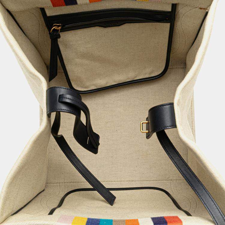 Pre Owned Celine Beige Medium Striped Canvas Phantom Luggage Tote