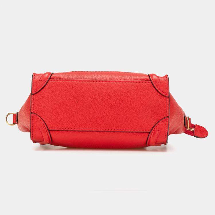 Pre Owned Celine Red Nano Leather Luggage Tote