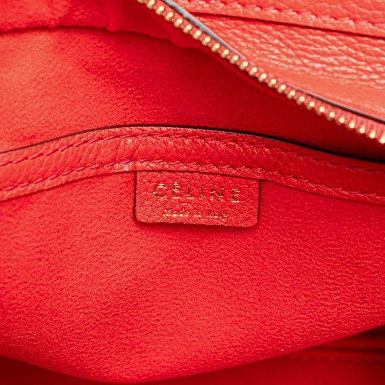 Pre Owned Celine Red Nano Leather Luggage Tote