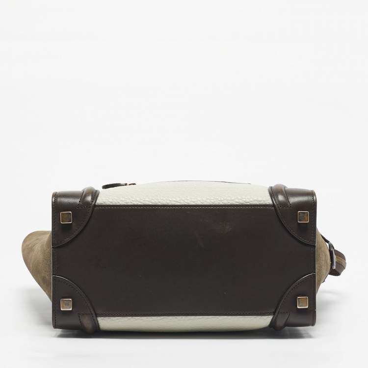 Pre Owned Celine Tricolor Leather and Nubuck Micro Luggage Tote