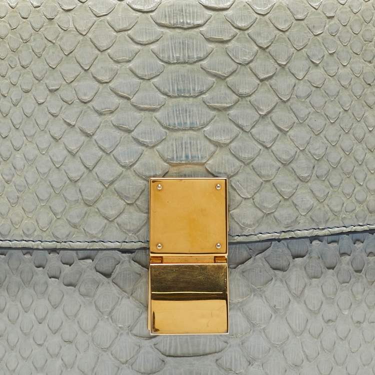 Pre Owned Celine Light Blue Python Medium Classic Box Shoulder Bag