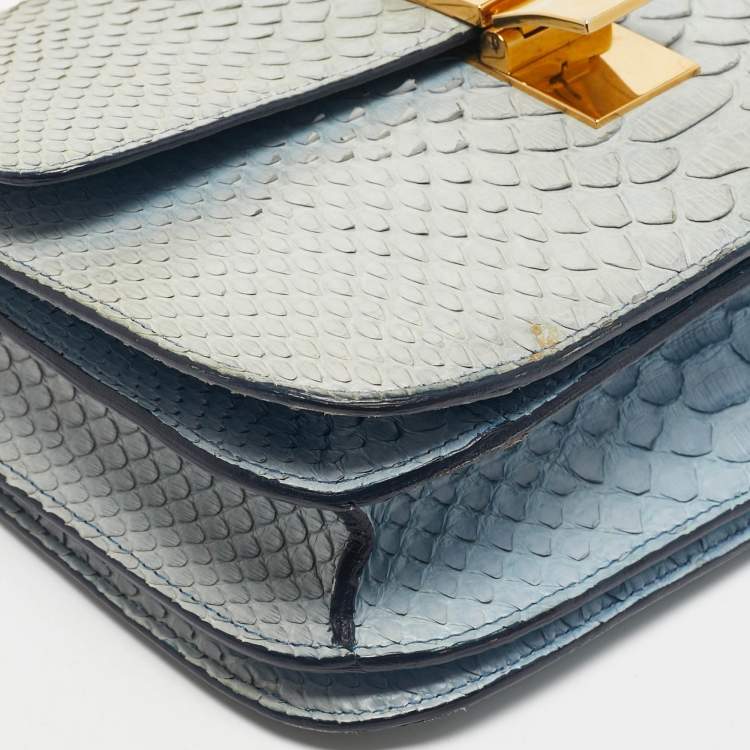 Pre Owned Celine Light Blue Python Medium Classic Box Shoulder Bag