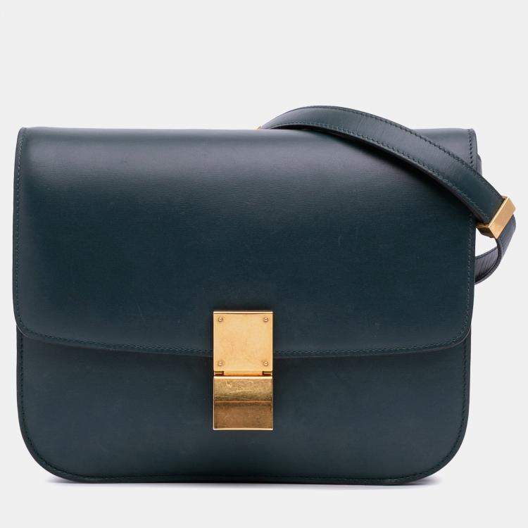 Pre Owned Celine Green Medium Calfskin Classic Box