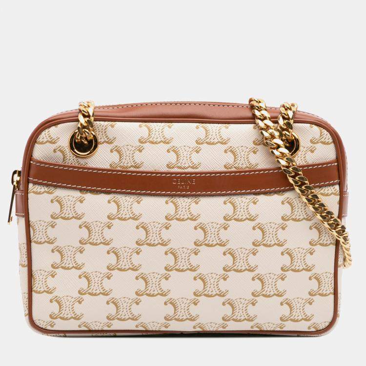 Pre Owned Celine White Small Triomphe Coated Canvas Patapans Shoulder Bag