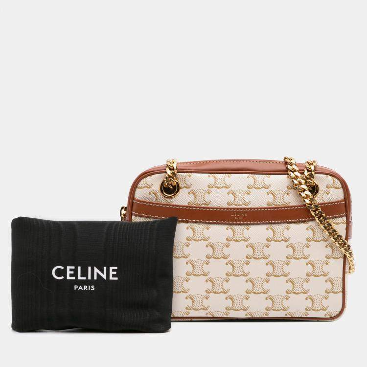 Pre Owned Celine White Small Triomphe Coated Canvas Patapans Shoulder Bag