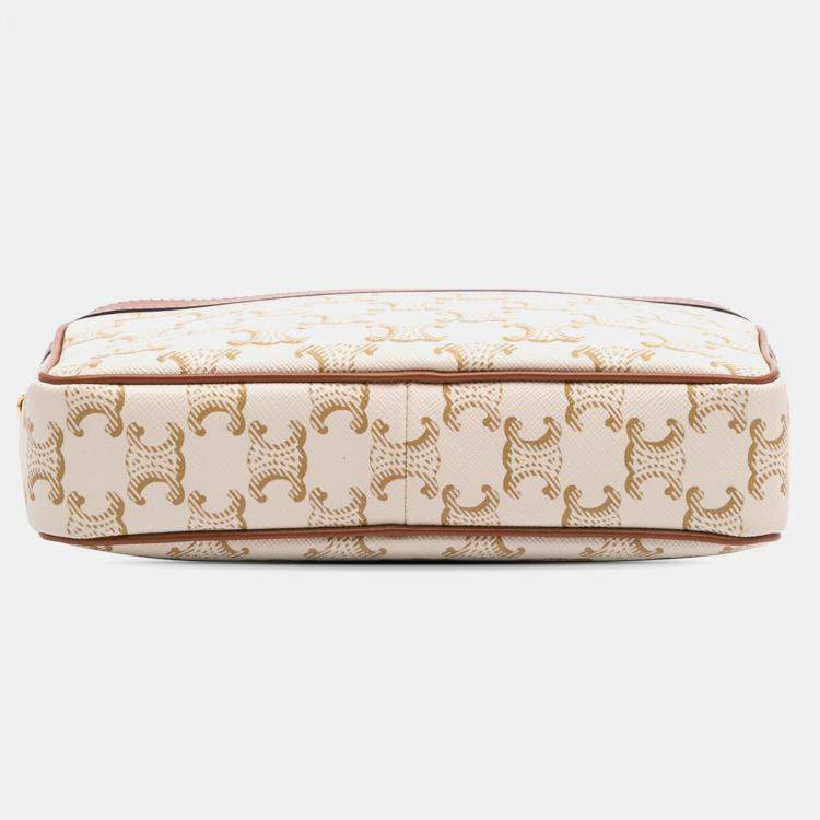 Pre Owned Celine White Small Triomphe Coated Canvas Patapans Shoulder Bag
