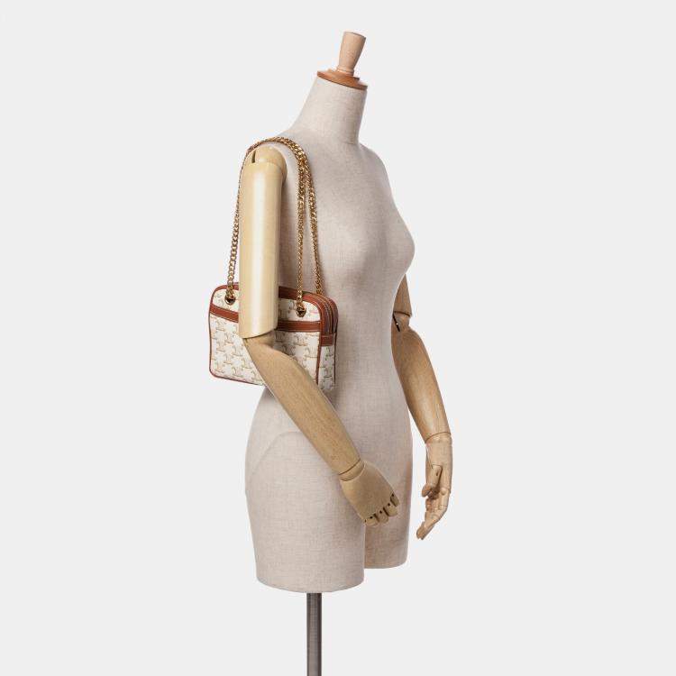 Pre Owned Celine White Small Triomphe Coated Canvas Patapans Shoulder Bag