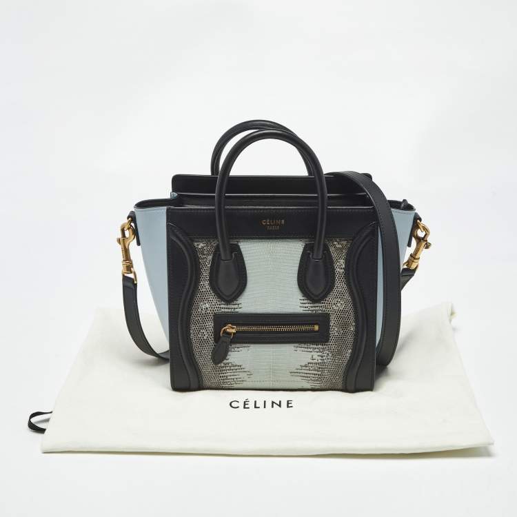 Pre Owned Celine Tricolor Lizard and Leather Nano Luggage Tote
