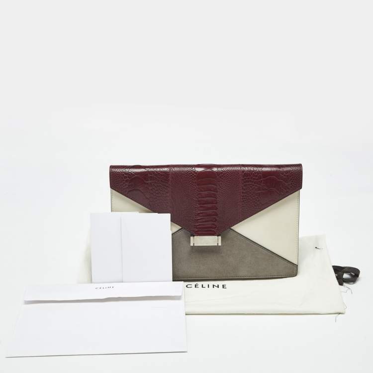 Pre Owned Celine Tricolor Cobra Skin and Leather Diamond Clutch