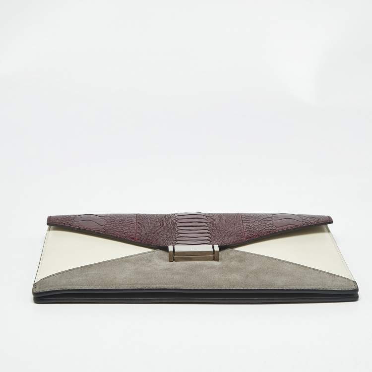Pre Owned Celine Tricolor Cobra Skin and Leather Diamond Clutch