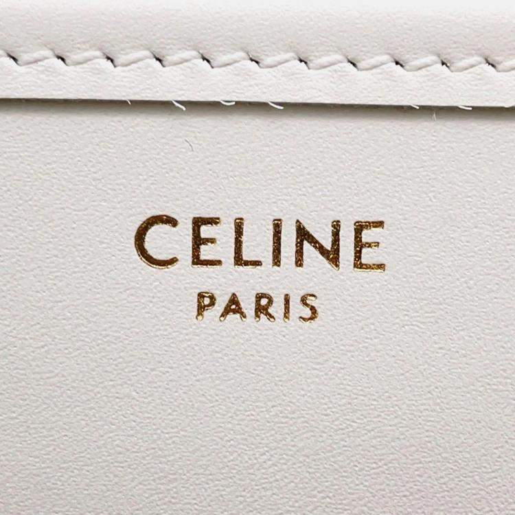 Pre Owned Celine Triomphe White Raffia Leather Shoulder Bag