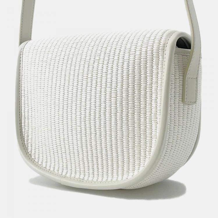 Pre Owned Celine Triomphe White Raffia Leather Shoulder Bag