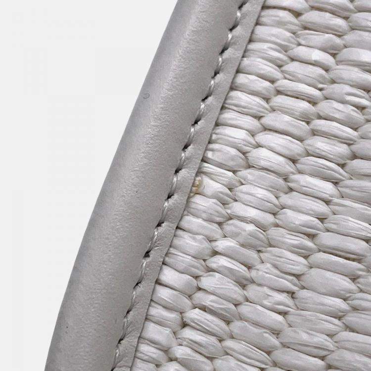 Pre Owned Celine Triomphe White Raffia Leather Shoulder Bag