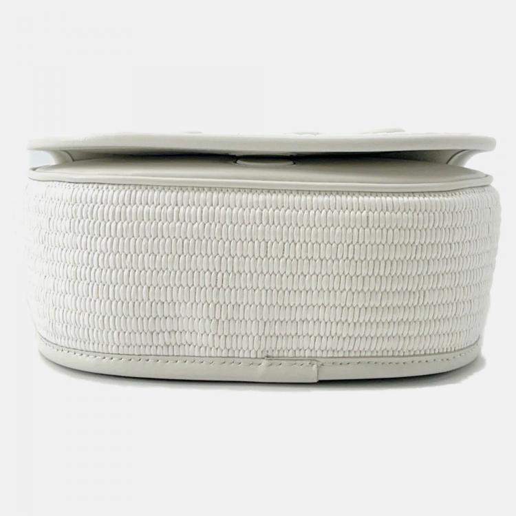 Pre Owned Celine Triomphe White Raffia Leather Shoulder Bag