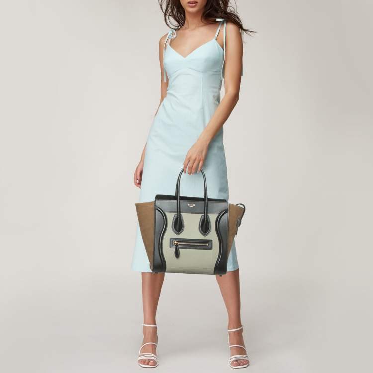 Pre Owned Celine Tri Color Nubuck and Leather Micro Luggage Tote