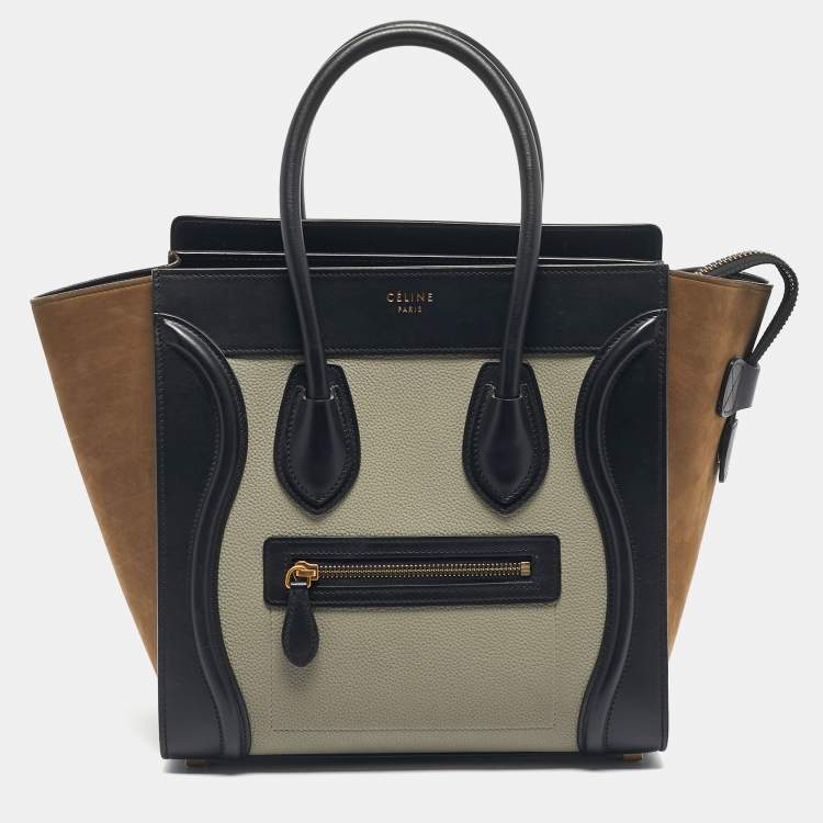 Pre Owned Celine Tri Color Nubuck and Leather Micro Luggage Tote