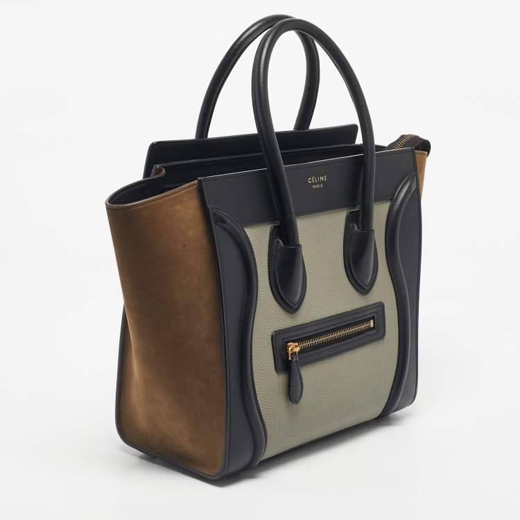 Pre Owned Celine Tri Color Nubuck and Leather Micro Luggage Tote