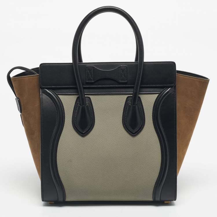 Pre Owned Celine Tri Color Nubuck and Leather Micro Luggage Tote