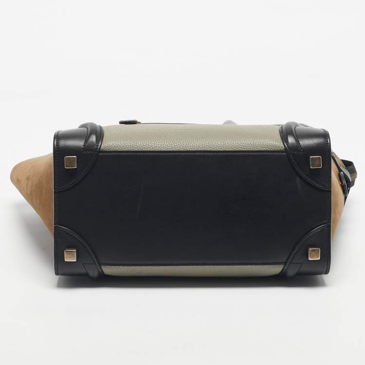 Pre Owned Celine Tri Color Nubuck and Leather Micro Luggage Tote