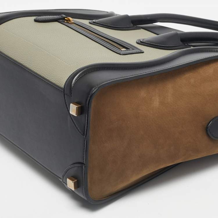 Pre Owned Celine Tri Color Nubuck and Leather Micro Luggage Tote