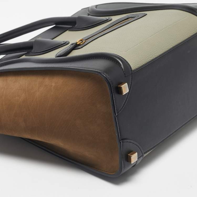 Pre Owned Celine Tri Color Nubuck and Leather Micro Luggage Tote