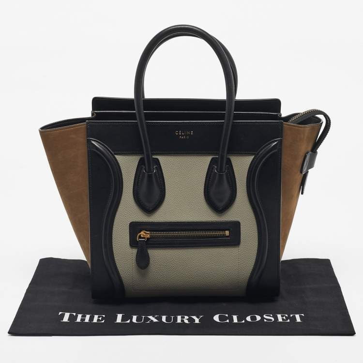 Pre Owned Celine Tri Color Nubuck and Leather Micro Luggage Tote