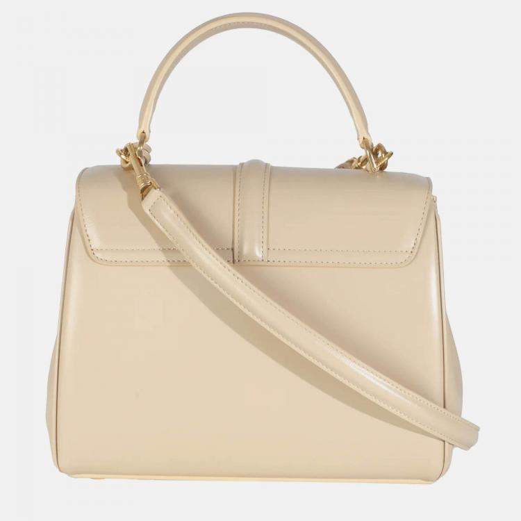 Pre Owned Celine Limestone Satinated Calfskin Small 16 Top Handle Bag