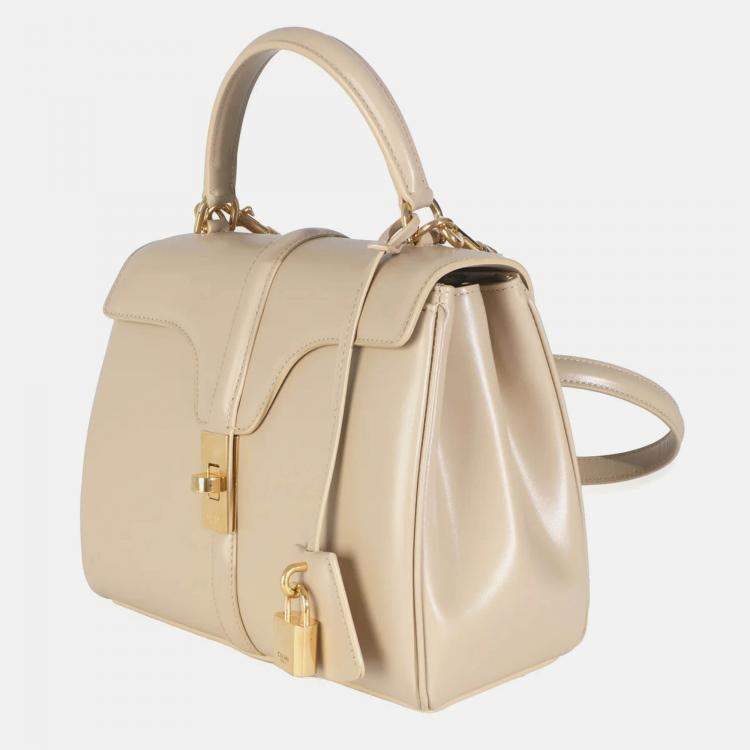 Pre Owned Celine Limestone Satinated Calfskin Small 16 Top Handle Bag