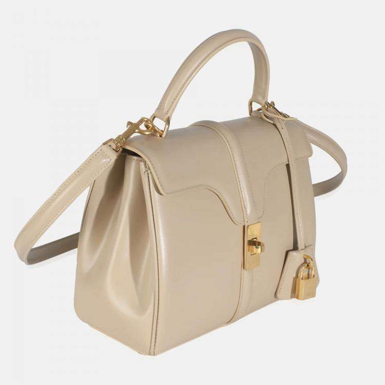 Pre Owned Celine Limestone Satinated Calfskin Small 16 Top Handle Bag