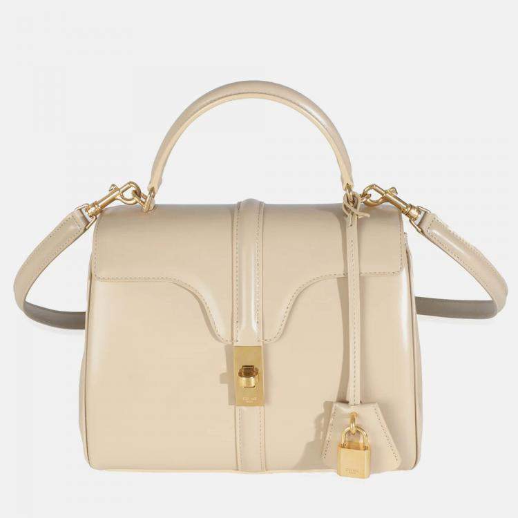 Pre Owned Celine Limestone Satinated Calfskin Small 16 Top Handle Bag