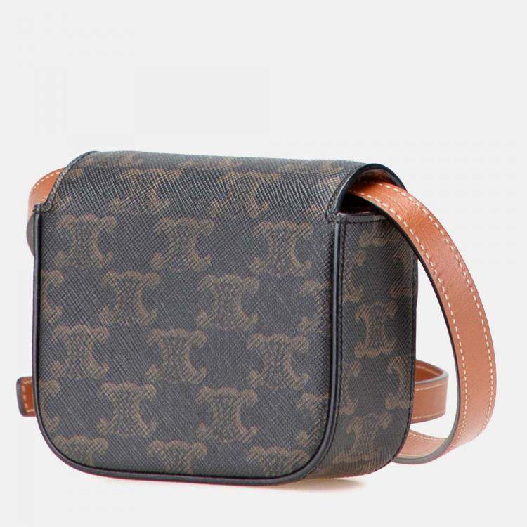Pre Owned Celine Brown Mini Triomphe Coated Canvas Triomphe Crossbody