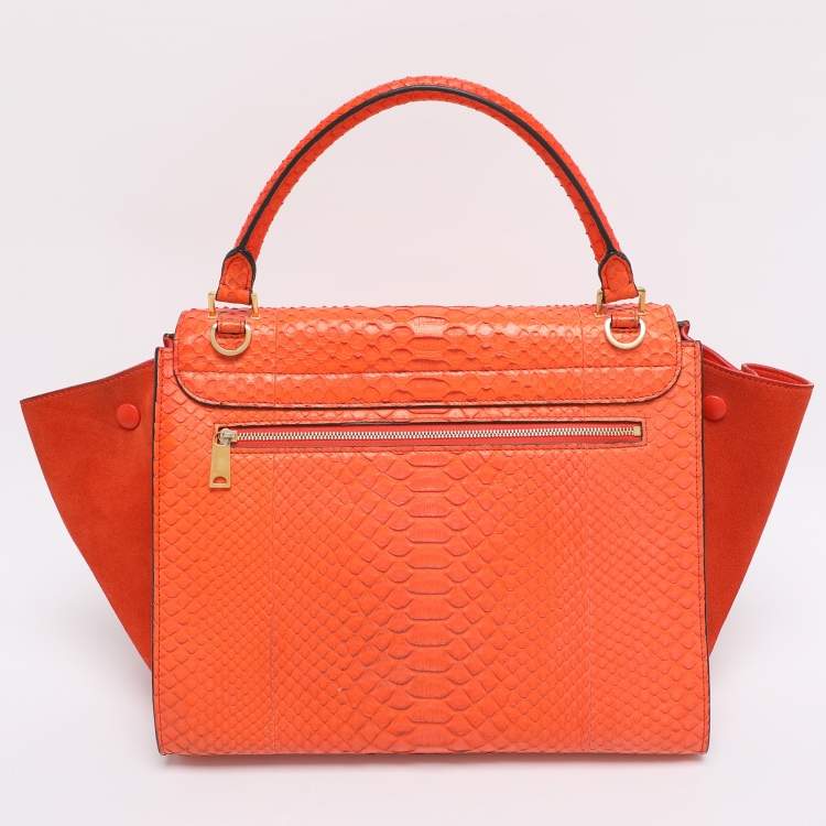 Pre Owned Celine Orange Python and Suede Medium Trapeze Bag