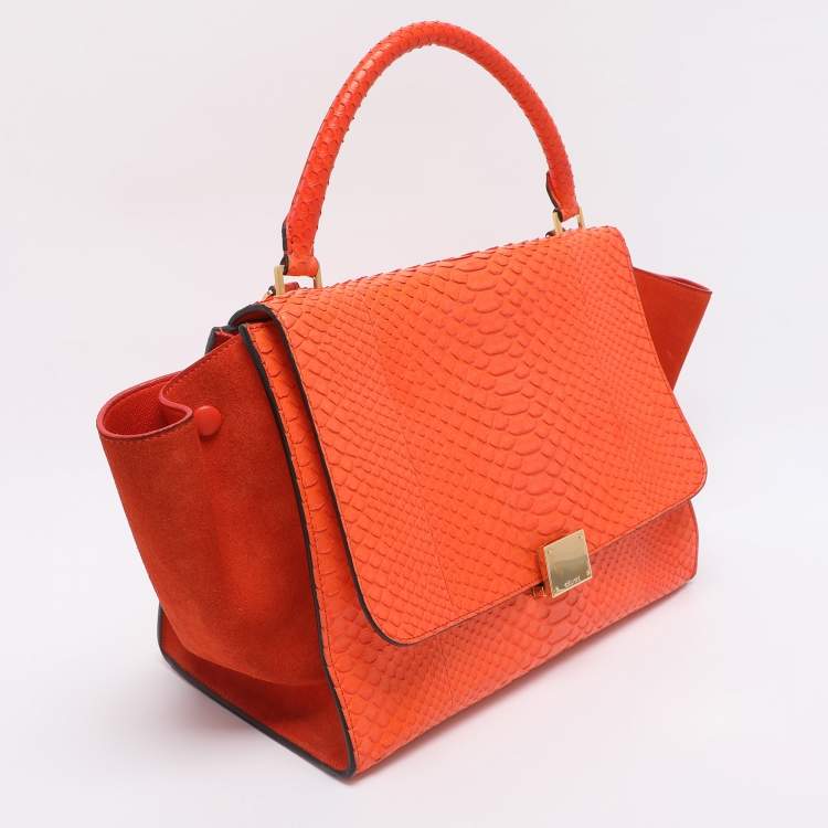 Pre Owned Celine Orange Python and Suede Medium Trapeze Bag