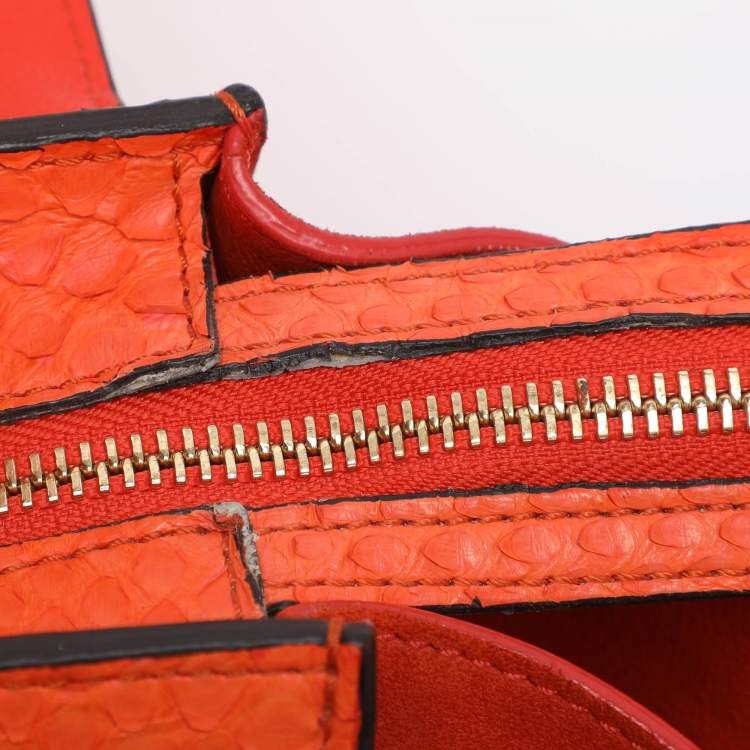 Pre Owned Celine Orange Python and Suede Medium Trapeze Bag
